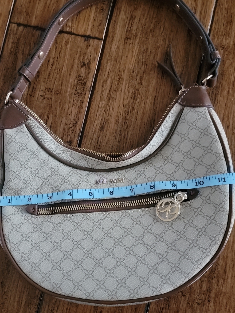 Nine West Light Gray Crescent Shoulder Bag with Brown Trim